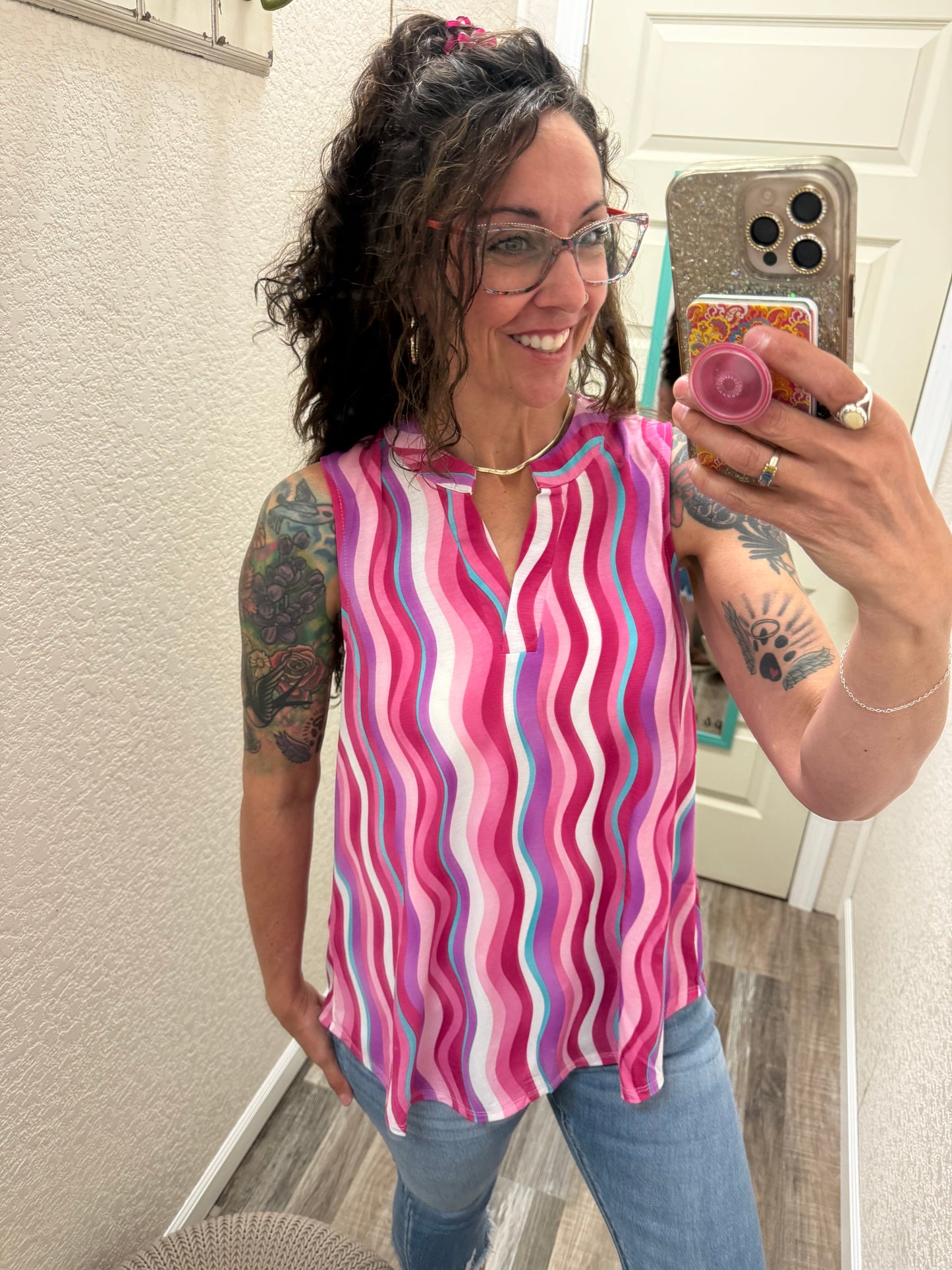 Pink Wavy Stripes Lizzy Tank