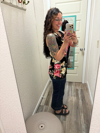 Midnight Floral Criss Cross Tank Top