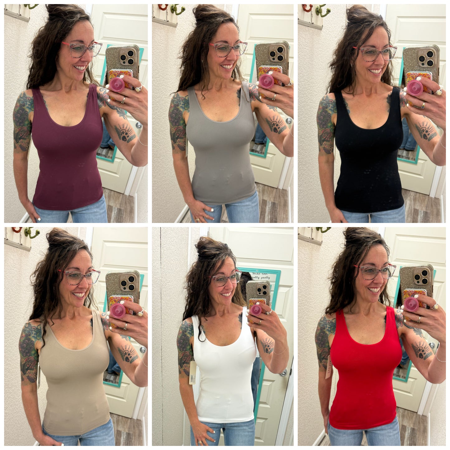 Built in Bra Reversible V or U neck Second Skin Tank - One Size