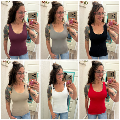 Built in Bra Reversible V or U neck Second Skin Tank - One Size