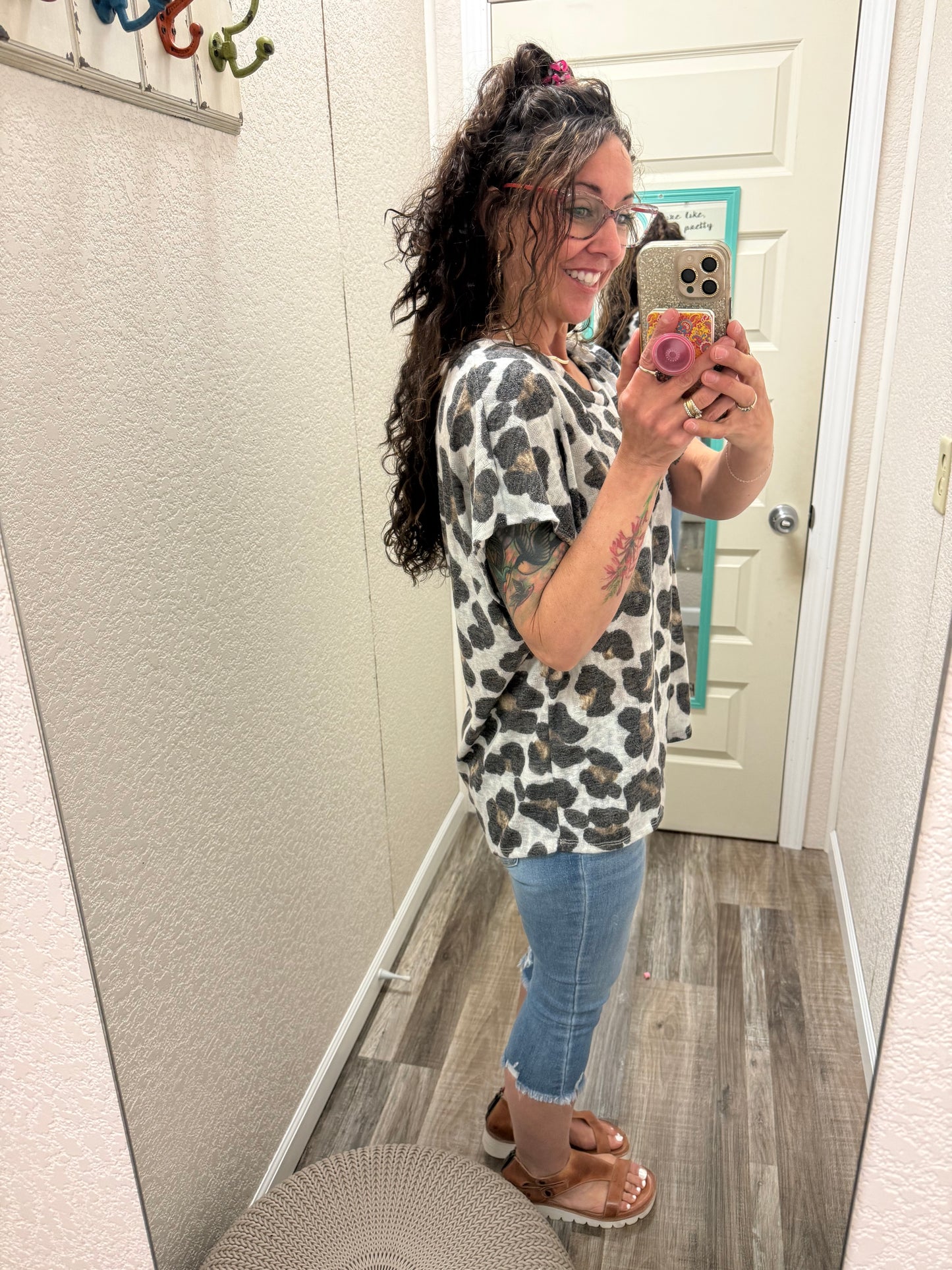 Cheetah V-Neck Banded Cap Sleeve Top