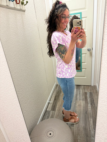 Purple Cheetah V-Neck Banded Cap Sleeve Top