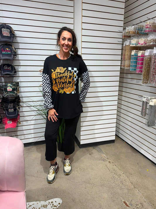 Thankful Grateful & Blessed Long Sleeve Top