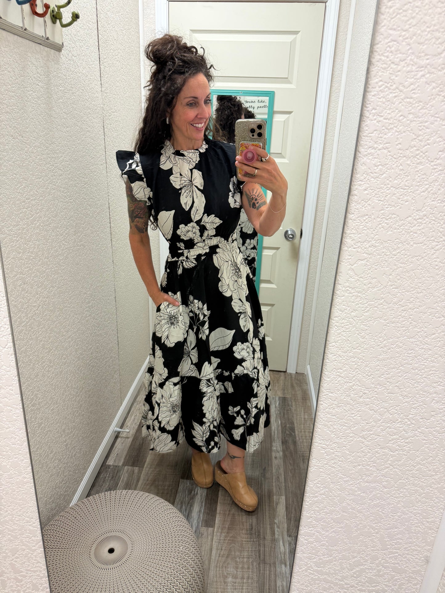 Annabelle Black Flutter Sleeve Dress: