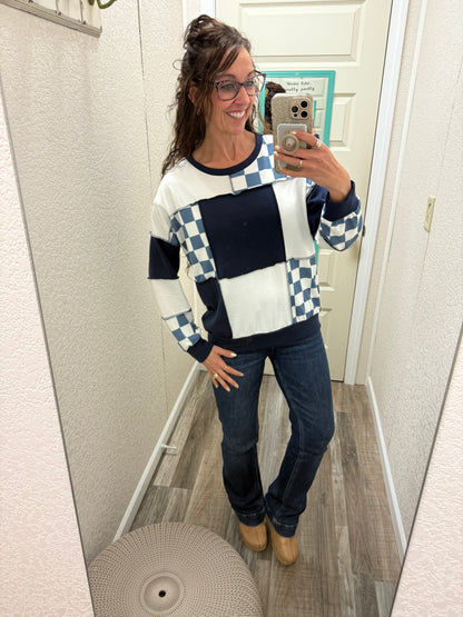 CheckMate Print Patchwork pullover top