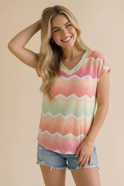 Magical Multi-Stripe Chevron 
V-Neck Top: