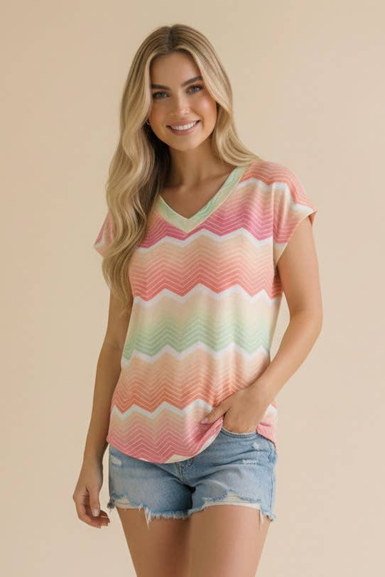 Magical Multi-Stripe Chevron 
V-Neck Top: