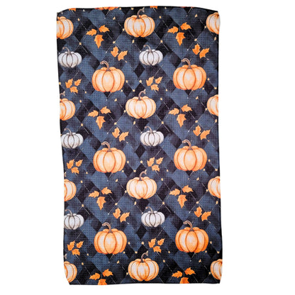 Black Plaid & Pumpkins Halloween Waffle Towels - Fall Decor