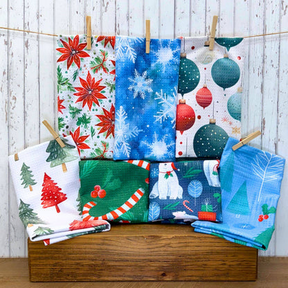 Christmas Candy Cane Kitchen Waffle Tea Towels Holiday Decor