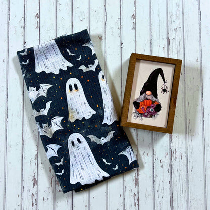 Halloween Ghost and Bat Waffle Tea Towel With Hanging Loop