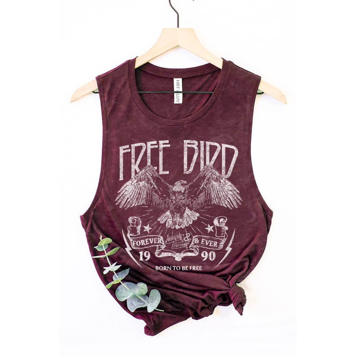FREE BIRD GRAPHIC TANK TOP: Mineral Burgundy