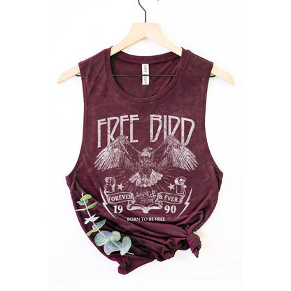 FREE BIRD GRAPHIC TANK TOP: Mineral Burgundy