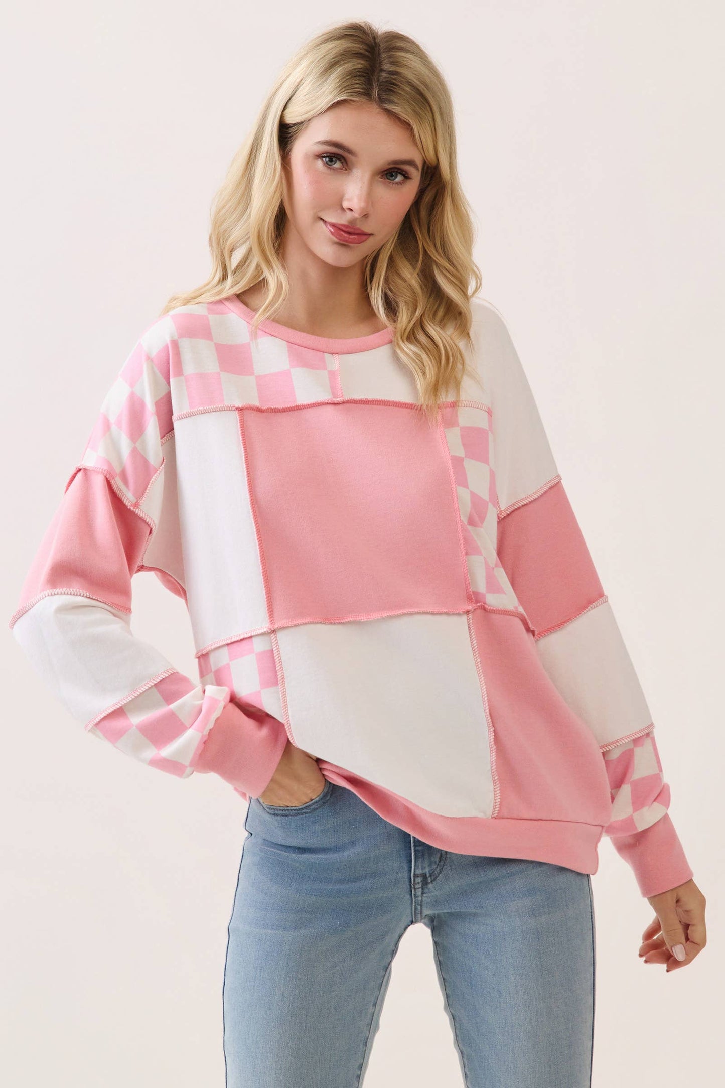 CheckMate Print Patchwork pullover top