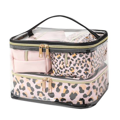 4pc Cheetah Pink Cosmetic Set