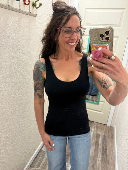 Built in Bra Reversible V or U neck Second Skin Tank - One Size