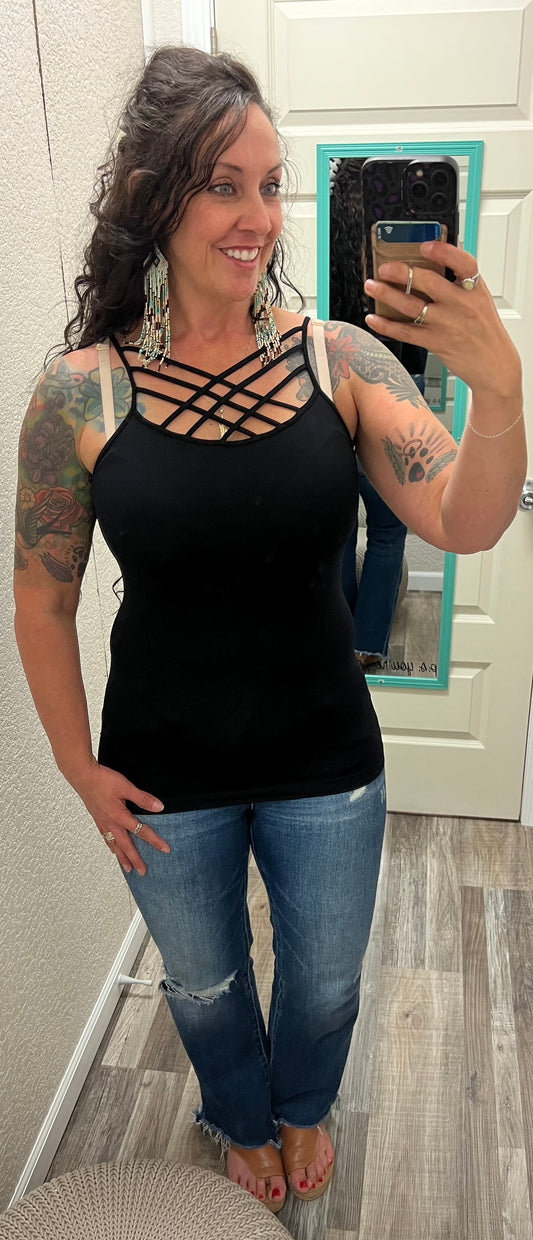 Black One Size Crisscross Seamless Tank