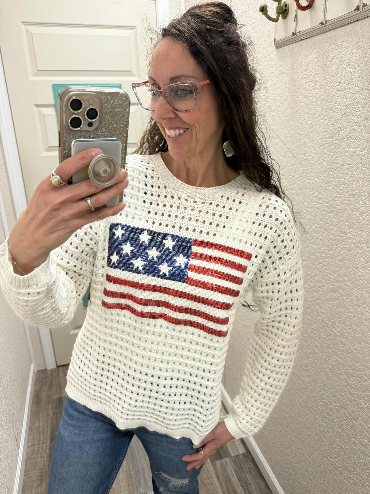 Patriotic Summer Open Knit Sweater