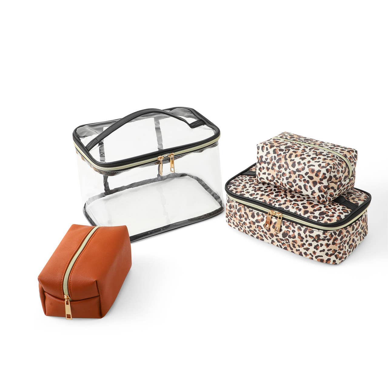 4pc Leopard Brown Cosmetic Set