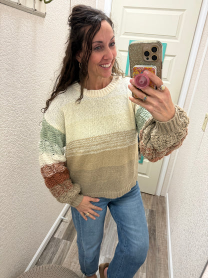 Fall Dreams OMBRE PUFF SLEEVE SWEATER TOP
