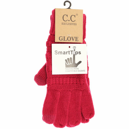 Indie Pink Solid Cable Knit CC Gloves: