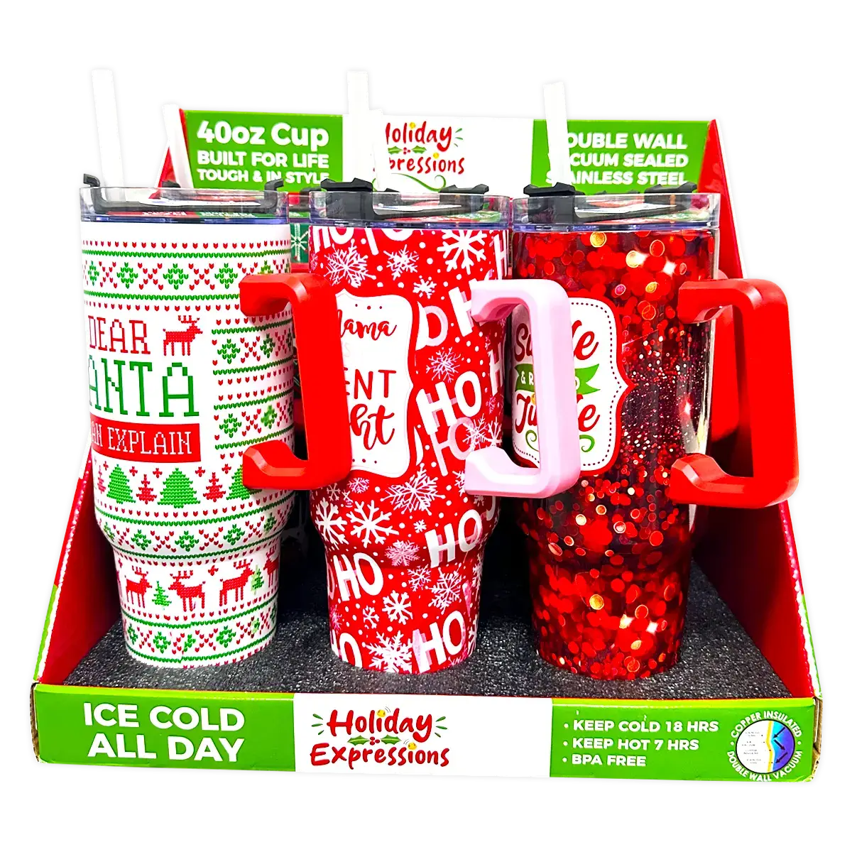 Holiday Insulated 40 oz Cup with Handle