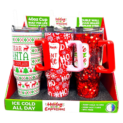 Holiday Insulated 40 oz Cup with Handle