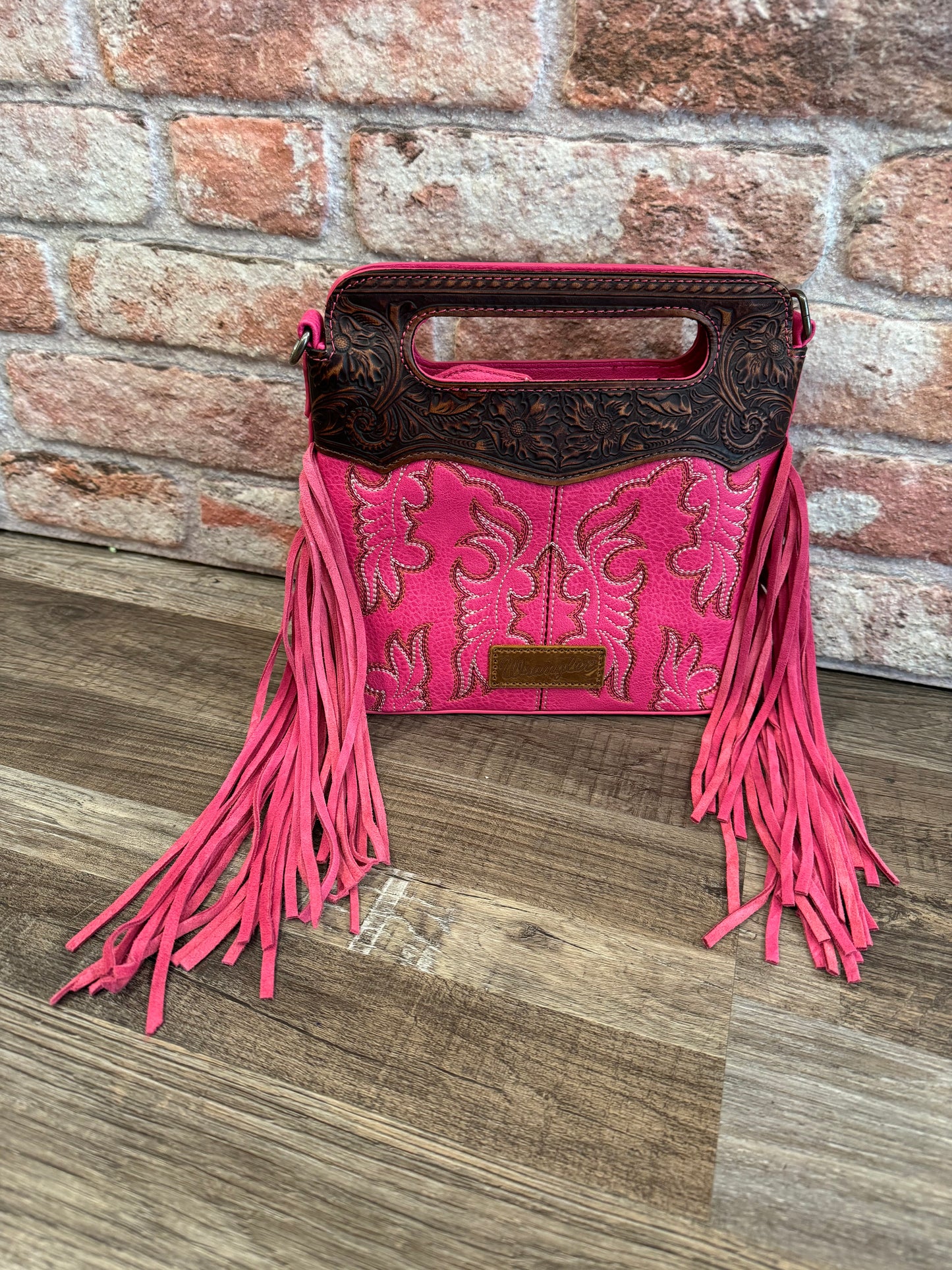 WRANGLER Hot Pink TOOLED FRINGE CROSSBODY BAG