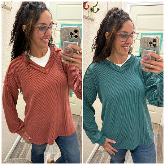 Autumn Nights Ribbed Long Sleeve Top