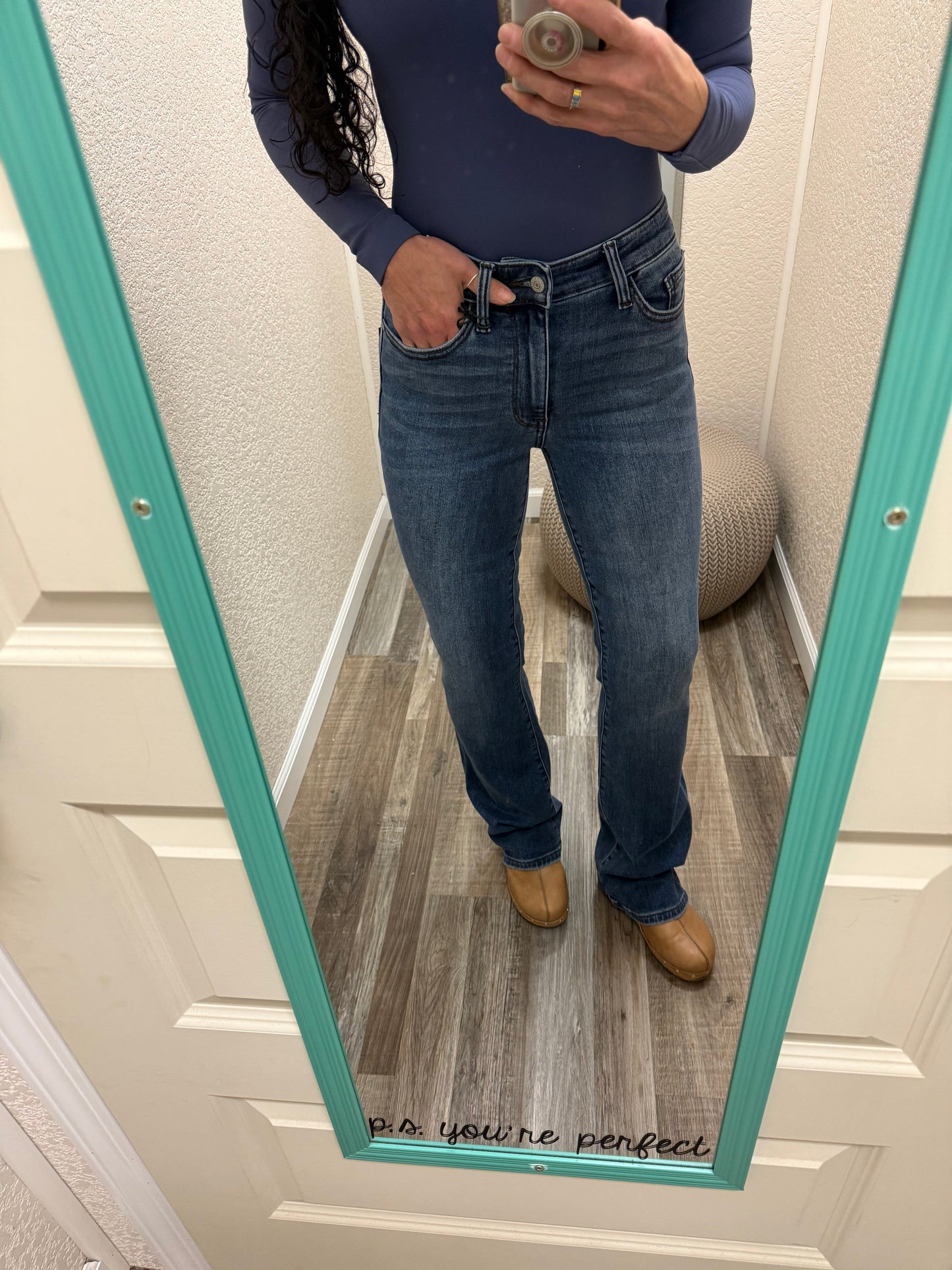 Thelma Thermal Fleece Lined Mid Rise Straight Fit Judy Blue Jeans