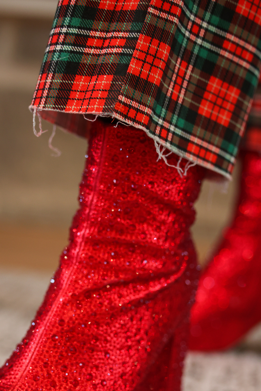 PREORDER- Just Vibing Denim Pants- Red Christmas Plaid