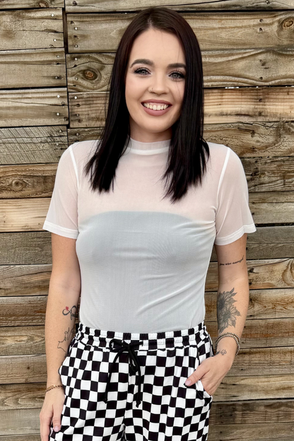 Meshed Out White Ivory Short Sleeve Top