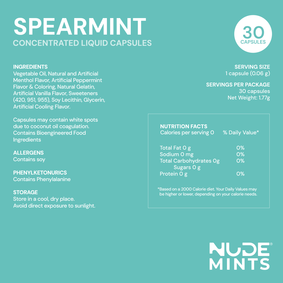NUDE Mints - Dual Action Liquid Mint Capsules (Spearmint)