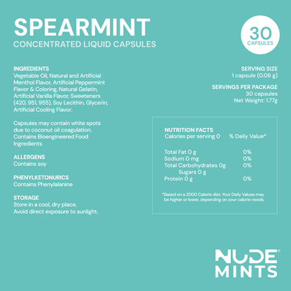 NUDE Mints - Dual Action Liquid Mint Capsules (Spearmint)