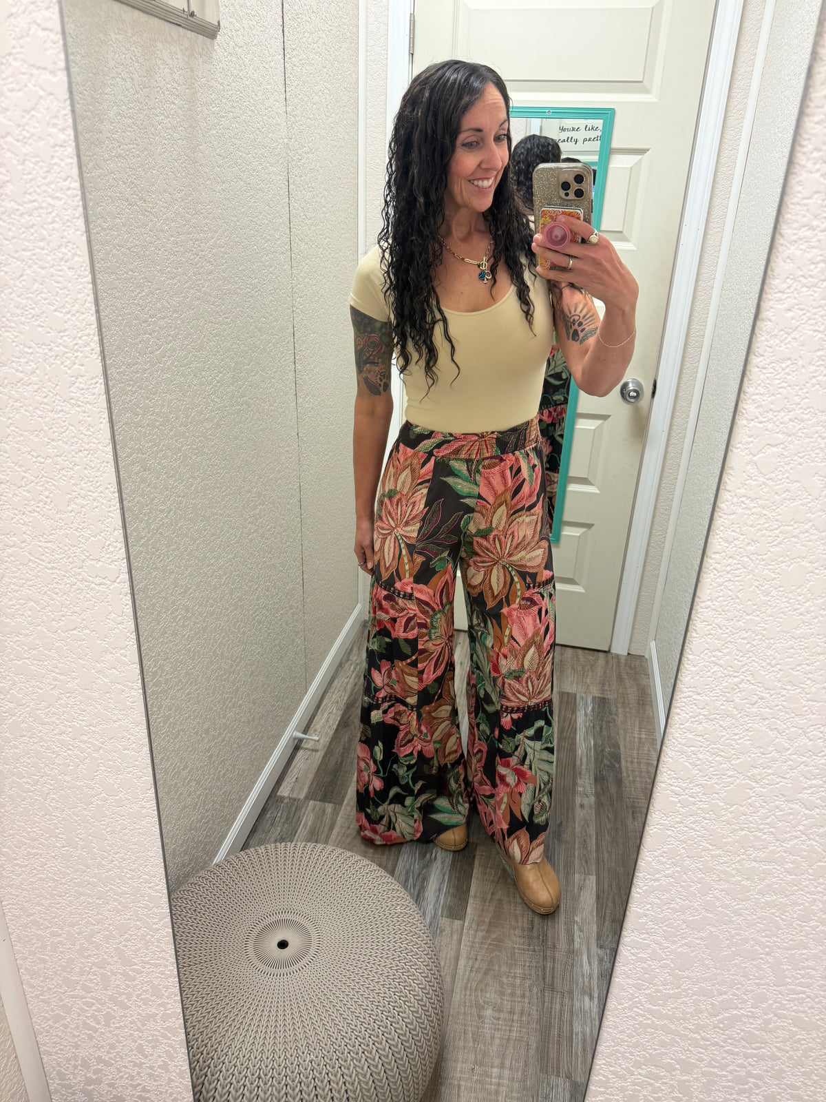 Bahama WIDE LEG LACE INSERT PRINTED FLARE PANTS