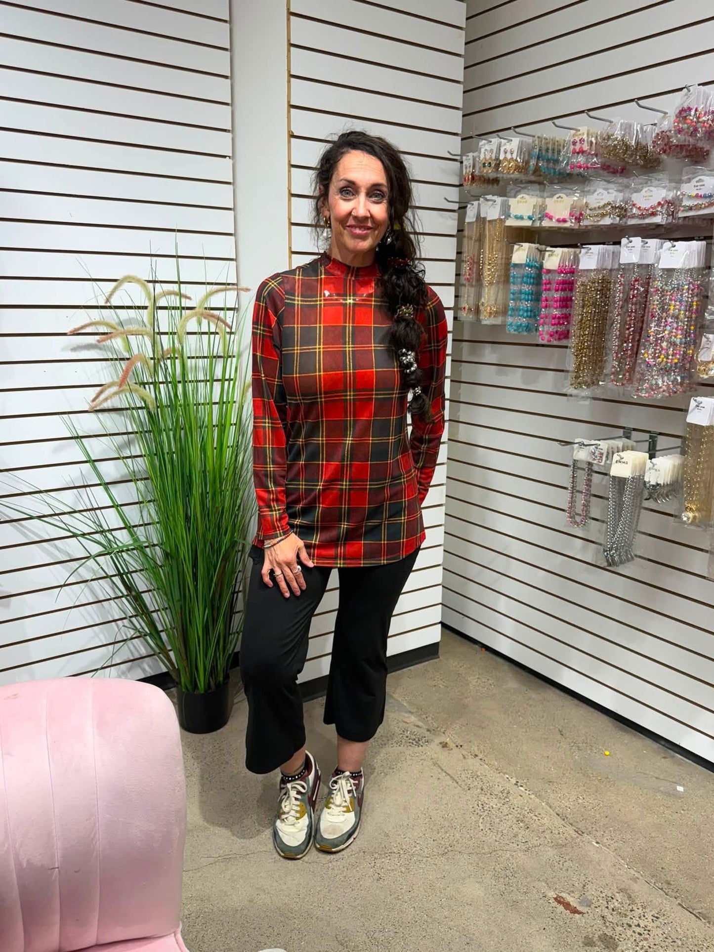 Scotch Holiday Plaid Mesh Top