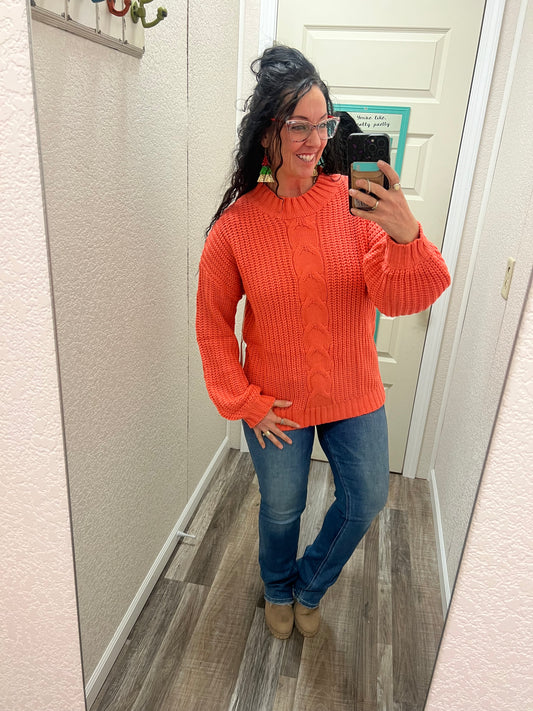 Sandra - Coral - Mock Neck Sweater