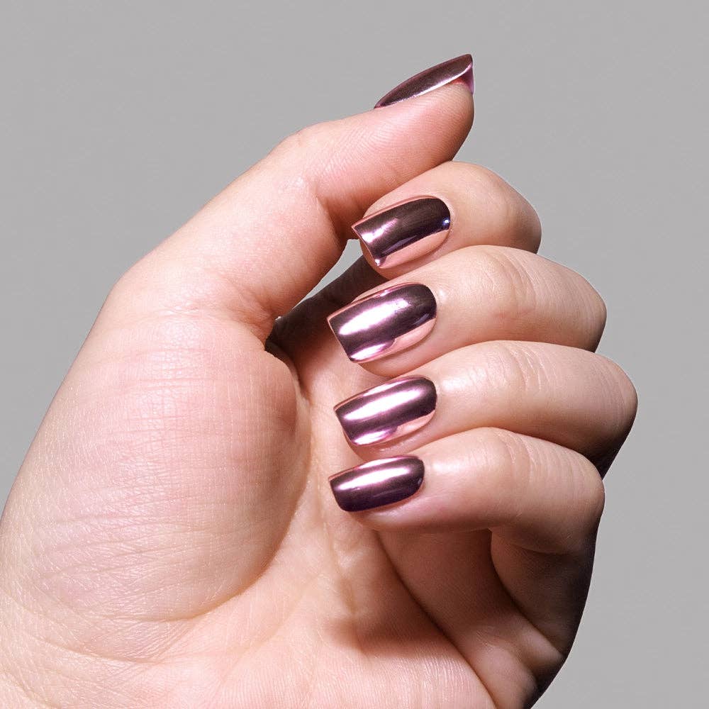 Metallic Blush Press-On Nails | Metallic Chrome Blush Nails