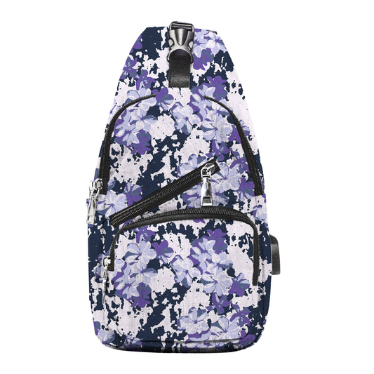 Purple Floral Anti-theft Sling Daypack With USB charging port