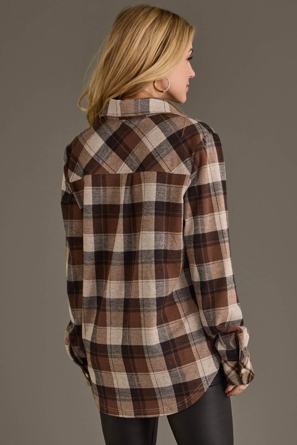 Brown, Black & Cream Plaid Button Up Flannel