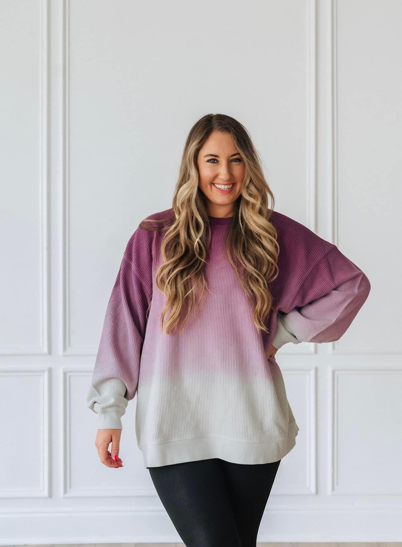 Italian Plum/Ice Grey  Ombré Cozy Corded Crew