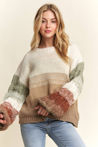 Fall Dreams OMBRE PUFF SLEEVE SWEATER TOP