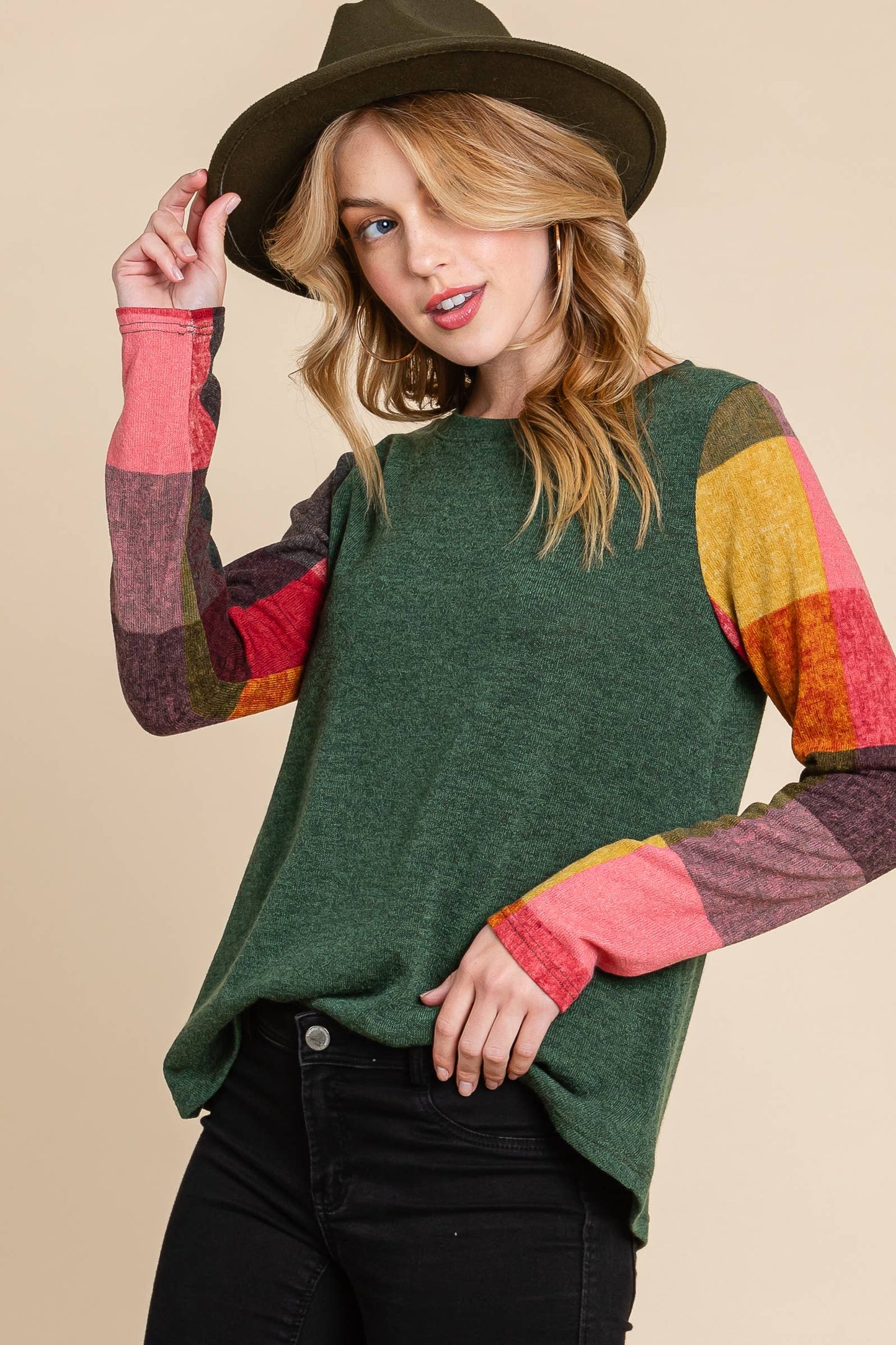 Aspen Color Block Plaid Longsleeve Top