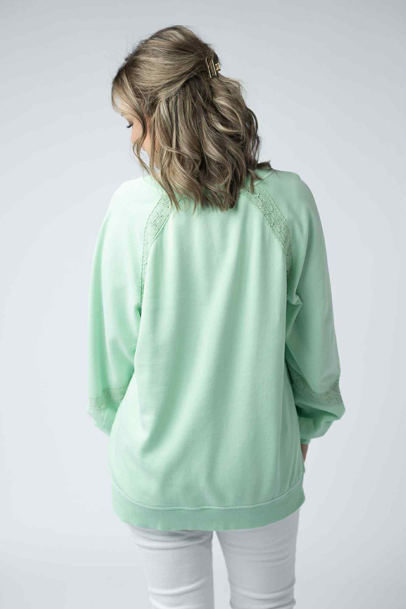 Mint Lace Accent Vintage Wash Pullover -