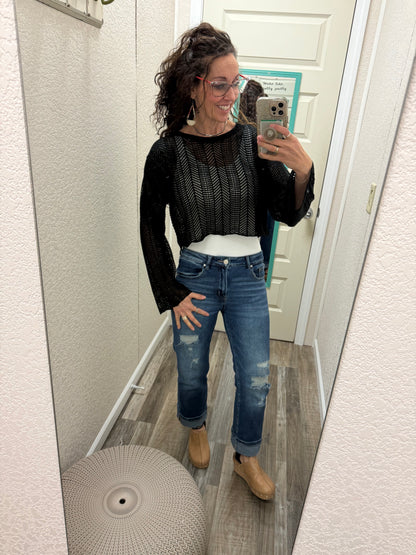 Destiny Cropped Loose Knit Sweater