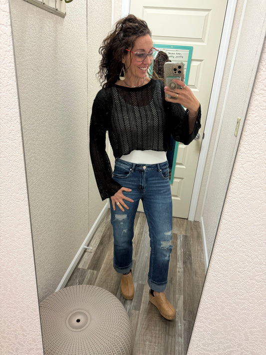 Destiny Cropped Loose Knit Sweater
