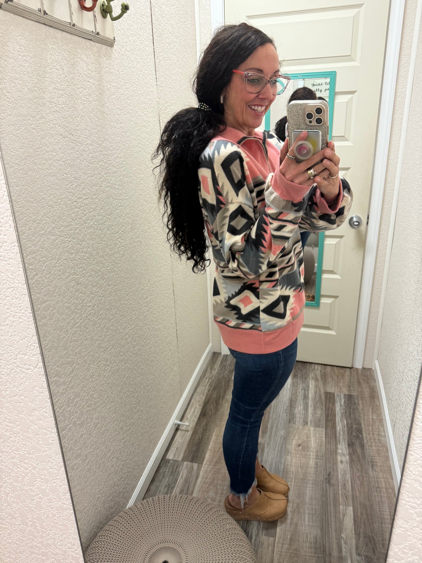 Pink Atzec Sunsets Quarter Zip Sweatshirt