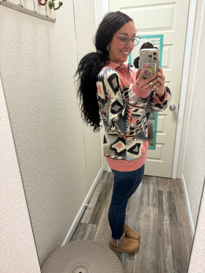 Pink Atzec Sunsets Quarter Zip Sweatshirt