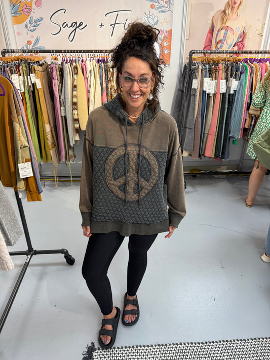 Peace Out Mineral Washed Quilted Hoodie