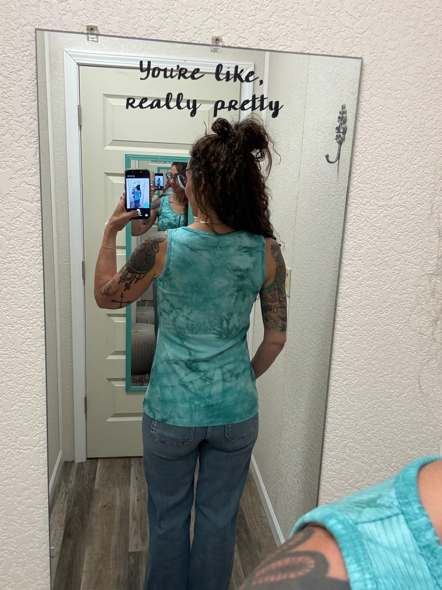 Mila Zipper Tank - Teal Tie Dye