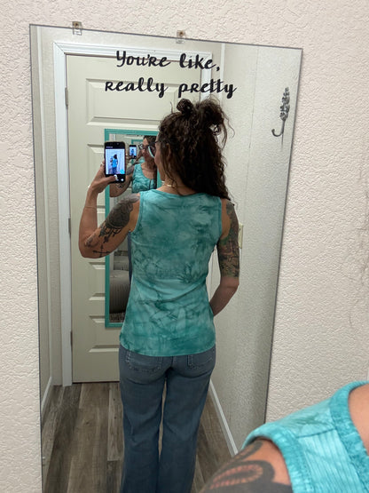 Mila Zipper Tank - Teal Tie Dye